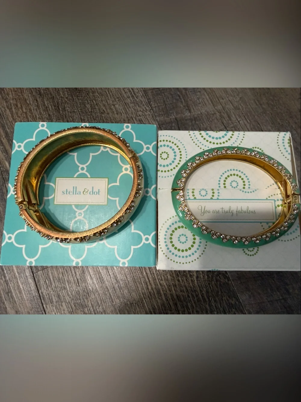Stella & Dot Enamel Crystal Bangle Bracelet Set – Mint & Ivory - Picture 5 of 10